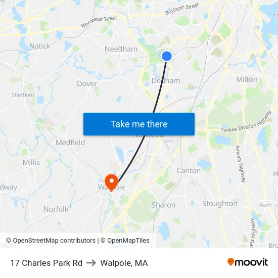 17 Charles Park Rd to Walpole, MA map
