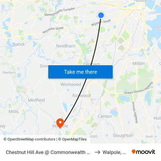 Chestnut Hill Ave @ Commonwealth Ave to Walpole, MA map
