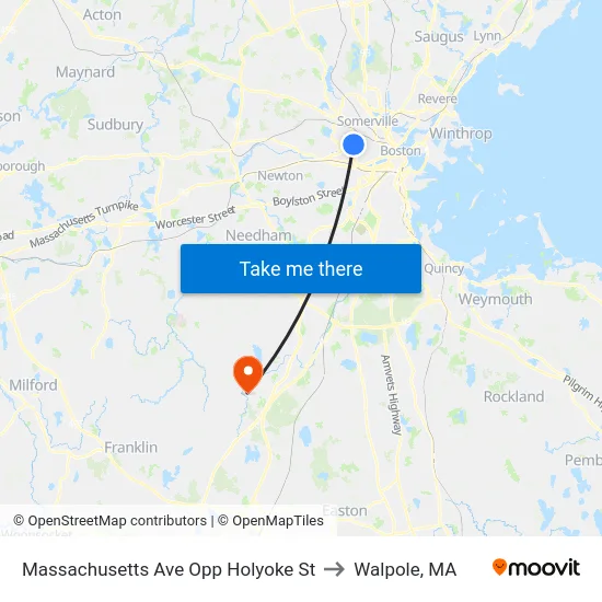 Massachusetts Ave Opp Holyoke St to Walpole, MA map