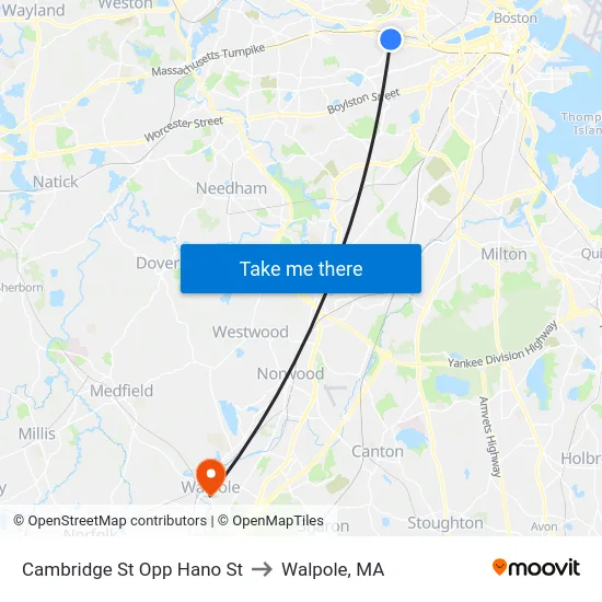 Cambridge St Opp Hano St to Walpole, MA map