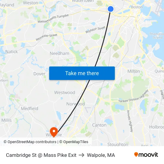 Cambridge St @ Mass Pike Exit to Walpole, MA map