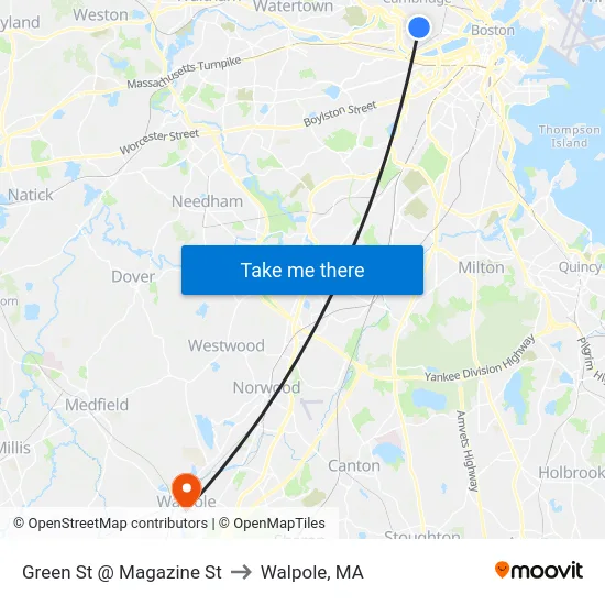 Green St @ Magazine St to Walpole, MA map