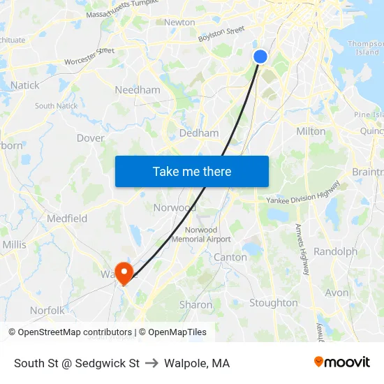 South St @ Sedgwick St to Walpole, MA map