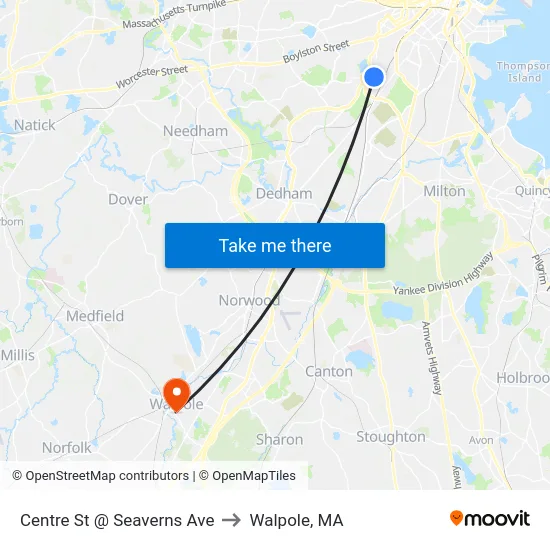 Centre St @ Seaverns Ave to Walpole, MA map