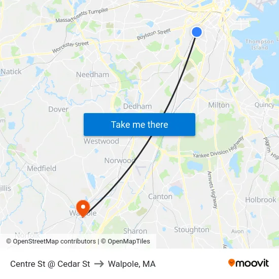 Centre St @ Cedar St to Walpole, MA map
