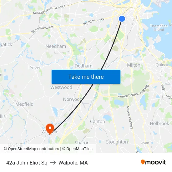 42a John Eliot Sq to Walpole, MA map