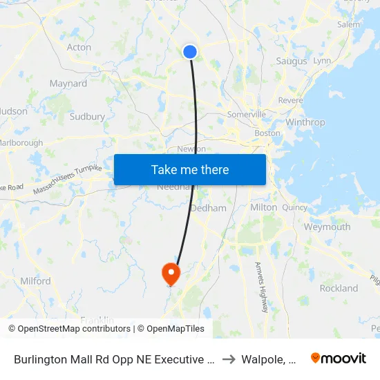 Burlington Mall Rd Opp NE Executive Pk to Walpole, MA map