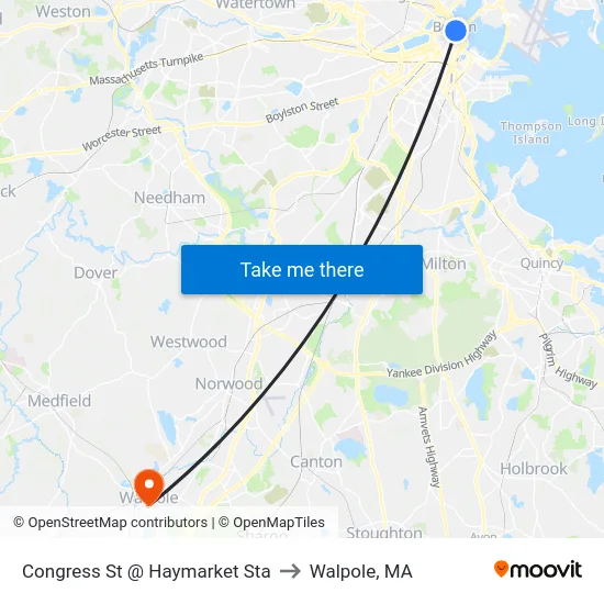 Congress St @ Haymarket Sta to Walpole, MA map