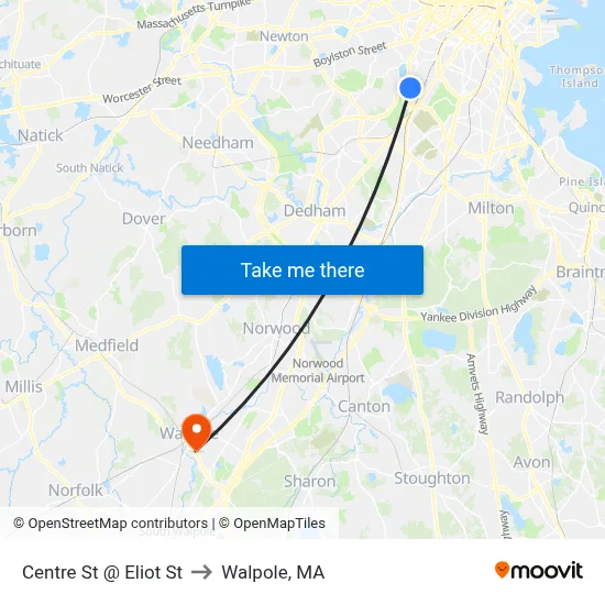 Centre St @ Eliot St to Walpole, MA map