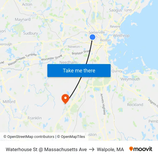 Waterhouse St @ Massachusetts Ave to Walpole, MA map