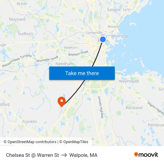 Chelsea St @ Warren St to Walpole, MA map