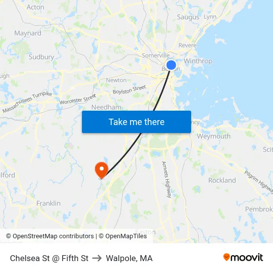 Chelsea St @ Fifth St to Walpole, MA map