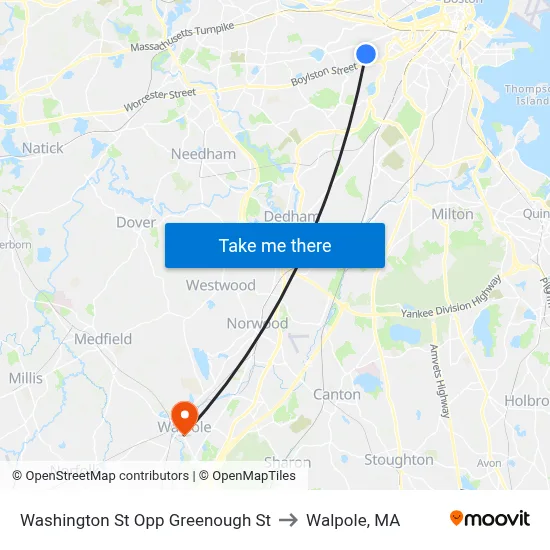Washington St Opp Greenough St to Walpole, MA map