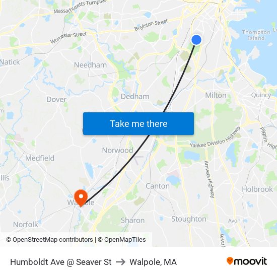 Humboldt Ave @ Seaver St to Walpole, MA map