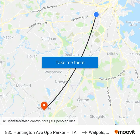 835 Huntington Ave Opp Parker Hill Ave to Walpole, MA map