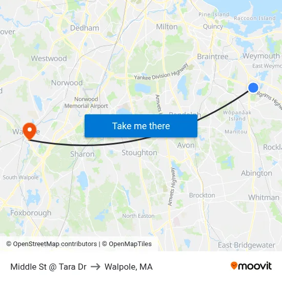Middle St @ Tara Dr to Walpole, MA map