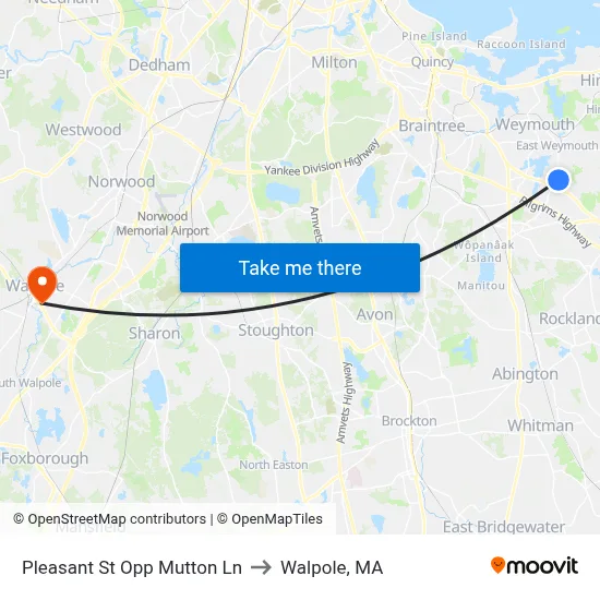 Pleasant St Opp Mutton Ln to Walpole, MA map