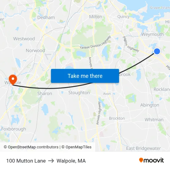 100 Mutton Lane to Walpole, MA map