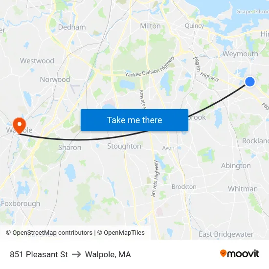 851 Pleasant St to Walpole, MA map