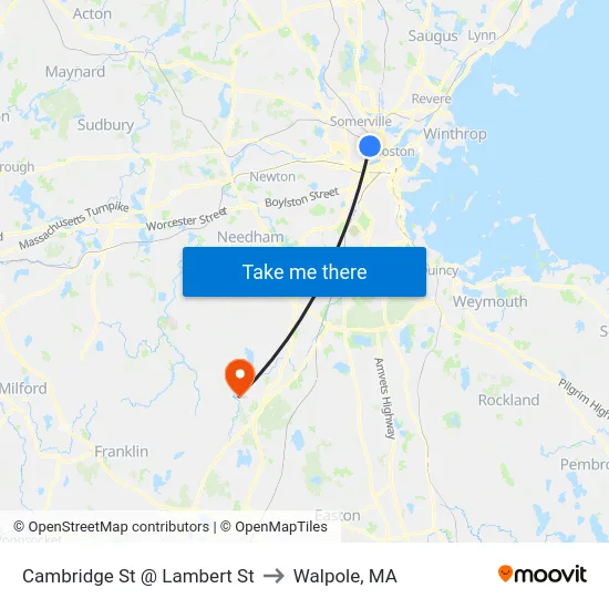 Cambridge St @ Lambert St to Walpole, MA map