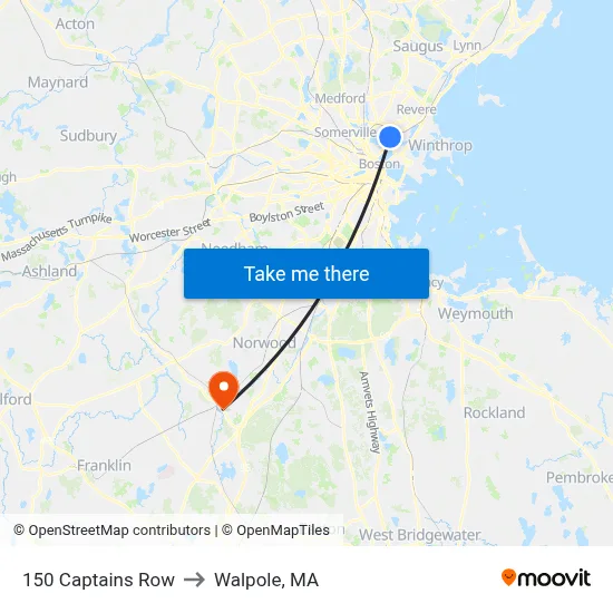 150 Captains Row to Walpole, MA map