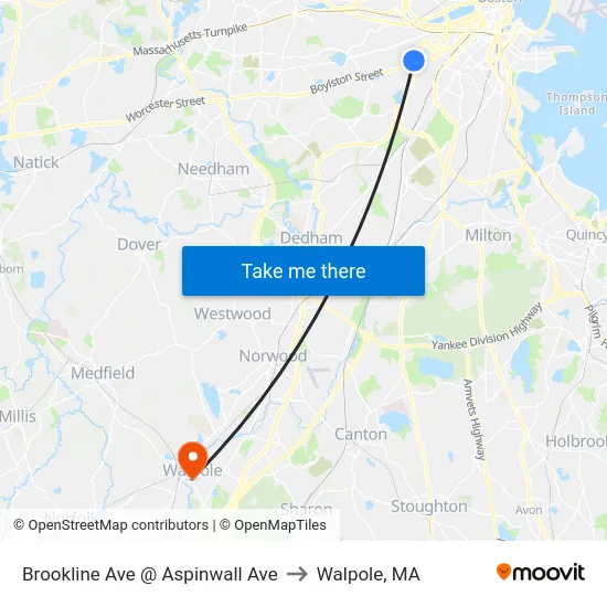 Brookline Ave @ Aspinwall Ave to Walpole, MA map