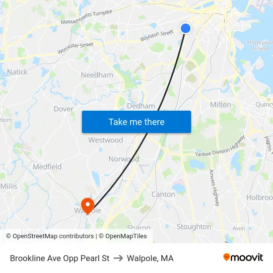 Brookline Ave Opp Pearl St to Walpole, MA map