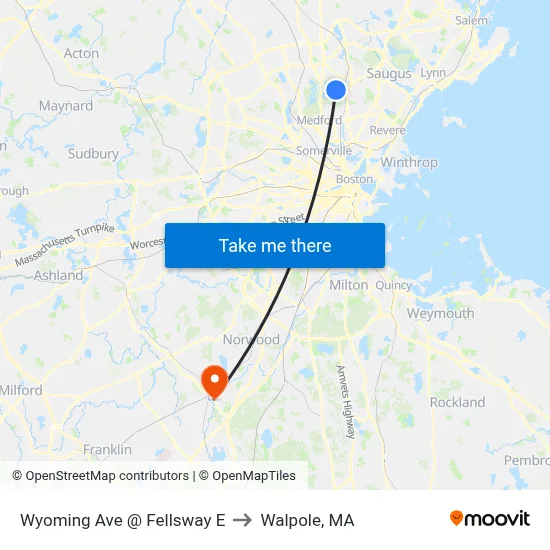 Wyoming Ave @ Fellsway E to Walpole, MA map