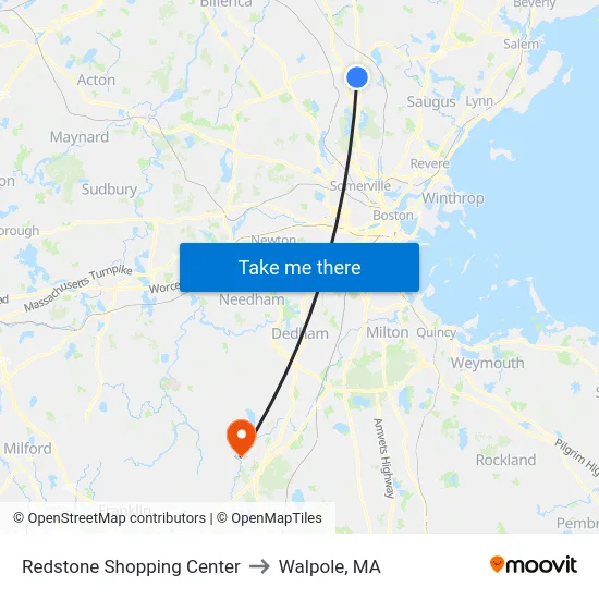 Redstone Shopping Center to Walpole, MA map