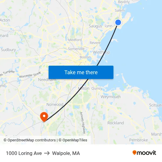 1000 Loring Ave to Walpole, MA map