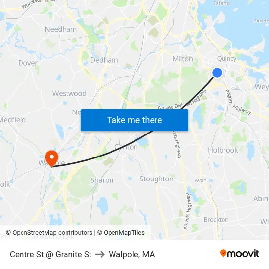 Centre St @ Granite St to Walpole, MA map