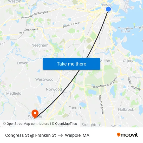 Congress St @ Franklin St to Walpole, MA map
