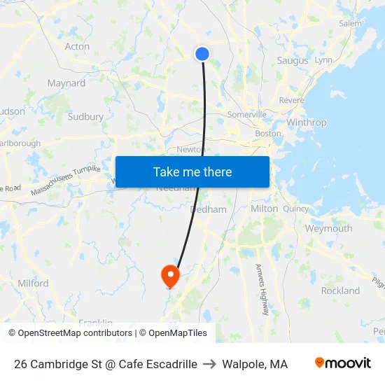 26 Cambridge St @ Cafe Escadrille to Walpole, MA map