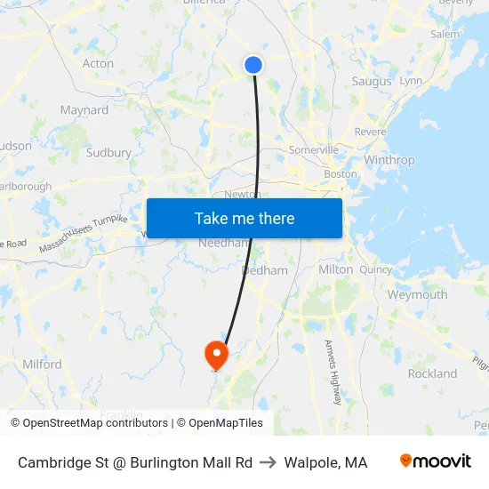 Cambridge St @ Burlington Mall Rd to Walpole, MA map