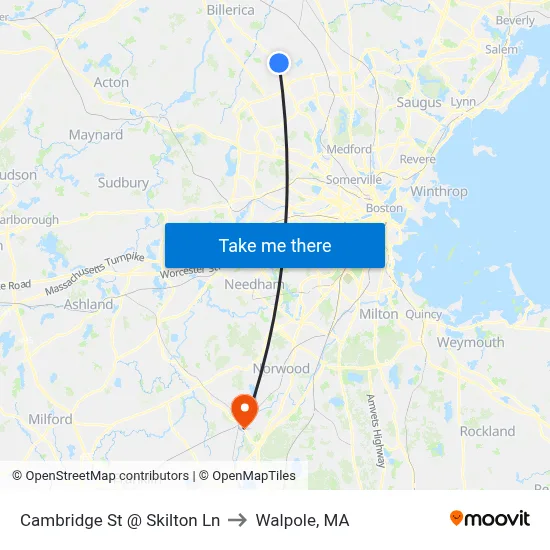 Cambridge St @ Skilton Ln to Walpole, MA map