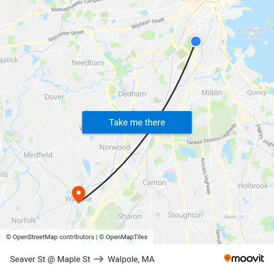Seaver St @ Maple St to Walpole, MA map