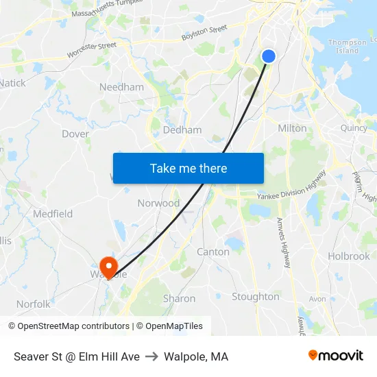 Seaver St @ Elm Hill Ave to Walpole, MA map
