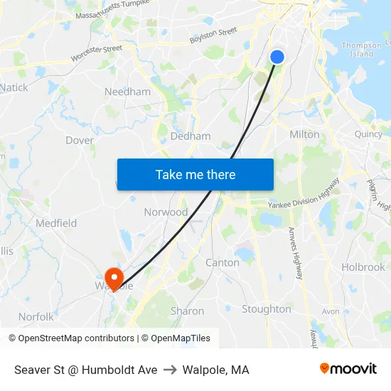 Seaver St @ Humboldt Ave to Walpole, MA map