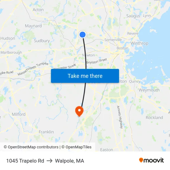 1045 Trapelo Rd to Walpole, MA map