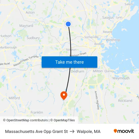 Massachusetts Ave Opp Grant St to Walpole, MA map