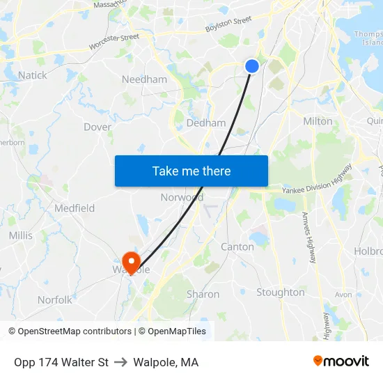 Opp 174 Walter St to Walpole, MA map