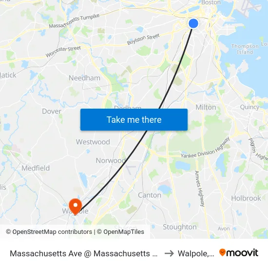 Massachusetts Ave @ Massachusetts Ave Station to Walpole, MA map