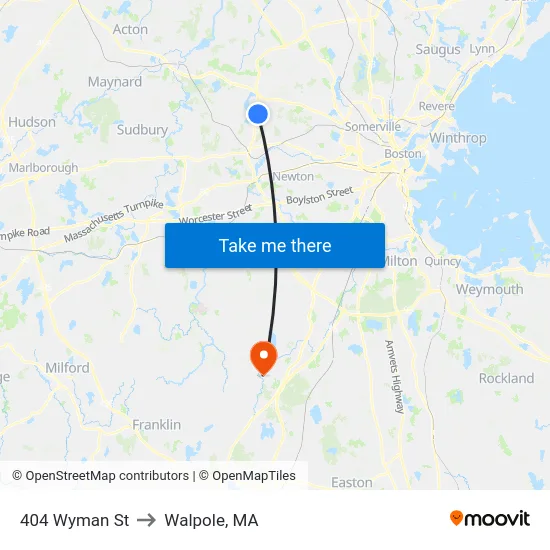 404 Wyman St to Walpole, MA map