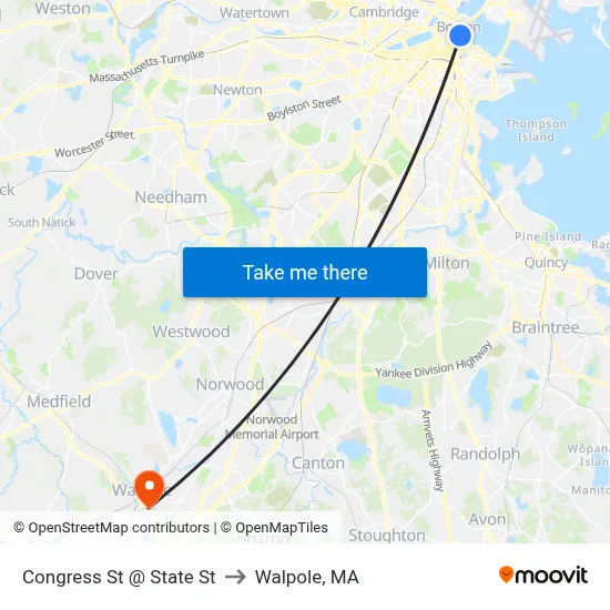 Congress St @ State St to Walpole, MA map