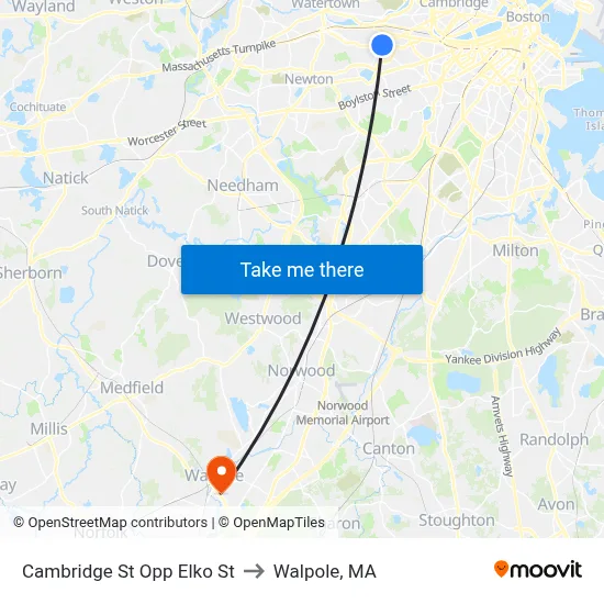 Cambridge St Opp Elko St to Walpole, MA map