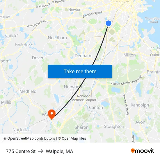 775 Centre St to Walpole, MA map
