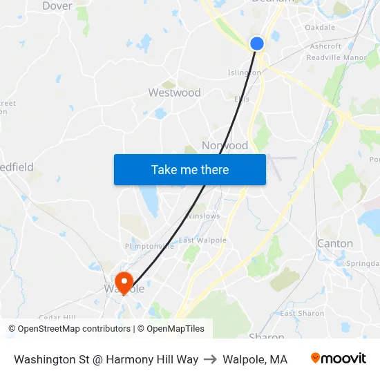 Washington St @ Harmony Hill Way to Walpole, MA map