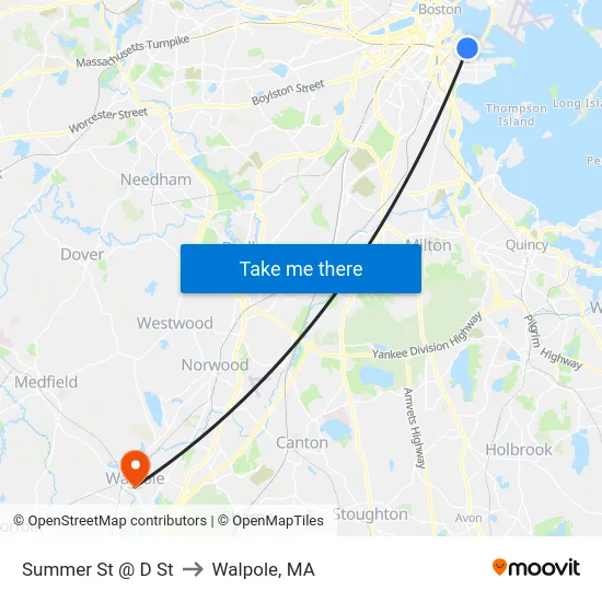 Summer St @ D St to Walpole, MA map