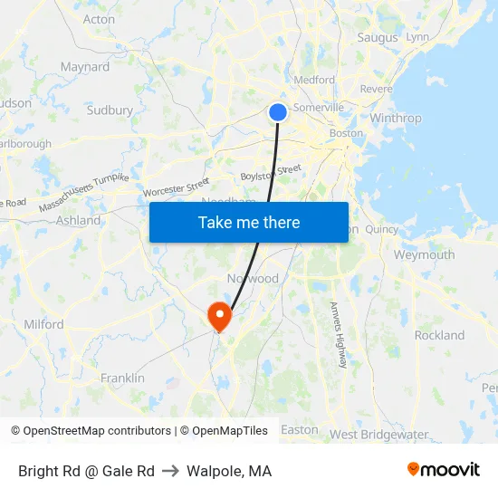 Bright Rd @ Gale Rd to Walpole, MA map