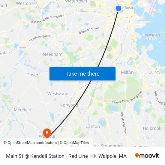 Main St @ Kendall Station - Red Line to Walpole, MA map